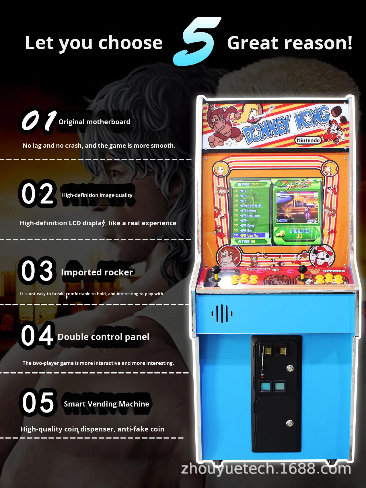 Zhou Yue Two-Player Joystick Fighting King Arcade Game Wooden Box Entertainment Equipment for Venues