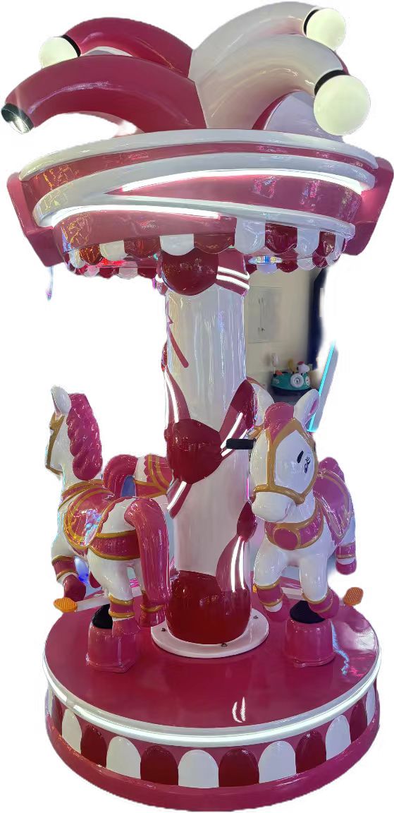 Coin Operated Kids Carousel Ride Pink Mini Merry Go Round Amusement Horse Ride Machine for Mall Park Indoor Playground