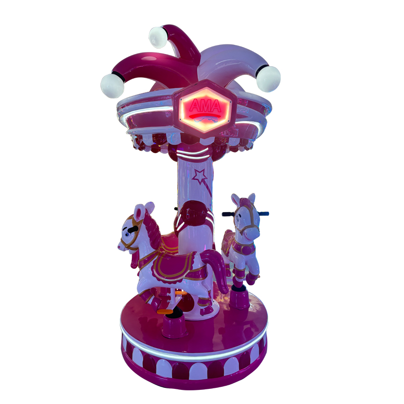 Coin Operated Kids Carousel Ride Pink Mini Merry Go Round Amusement Horse Ride Machine for Mall Park Indoor Playground