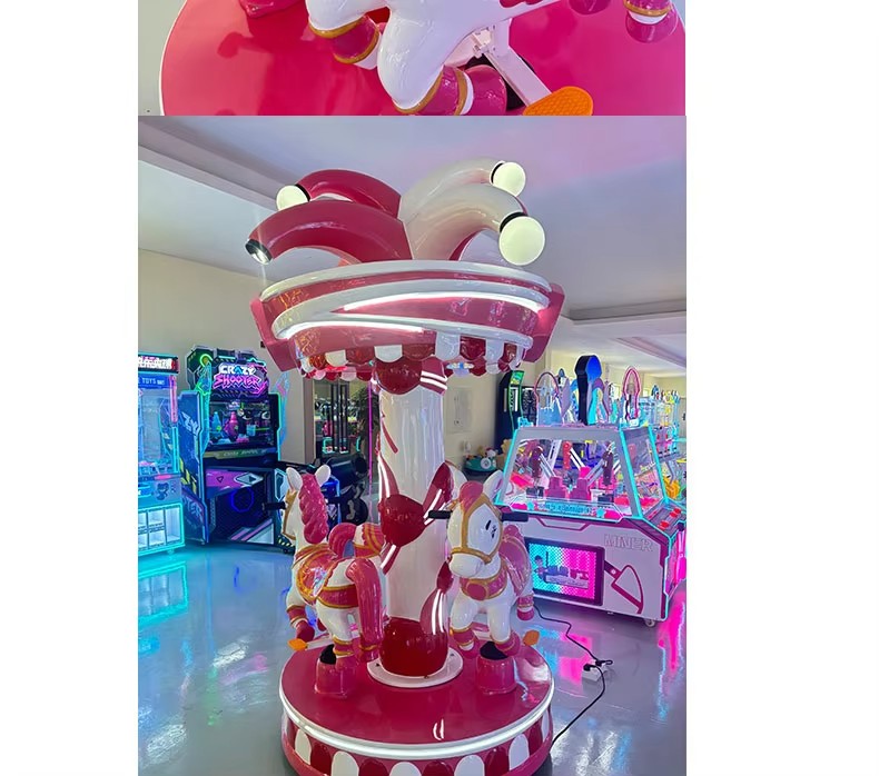 Coin Operated Kids Carousel Ride Pink Mini Merry Go Round Amusement Horse Ride Machine for Mall Park Indoor Playground