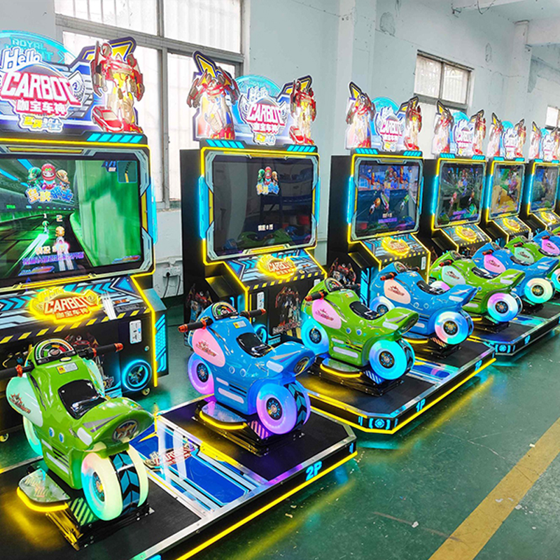 Two-Person Children's Motorcycle Racing Game Machine Coin-Operated LED Lights Motion Control Metal Stainless Steel 1 Year