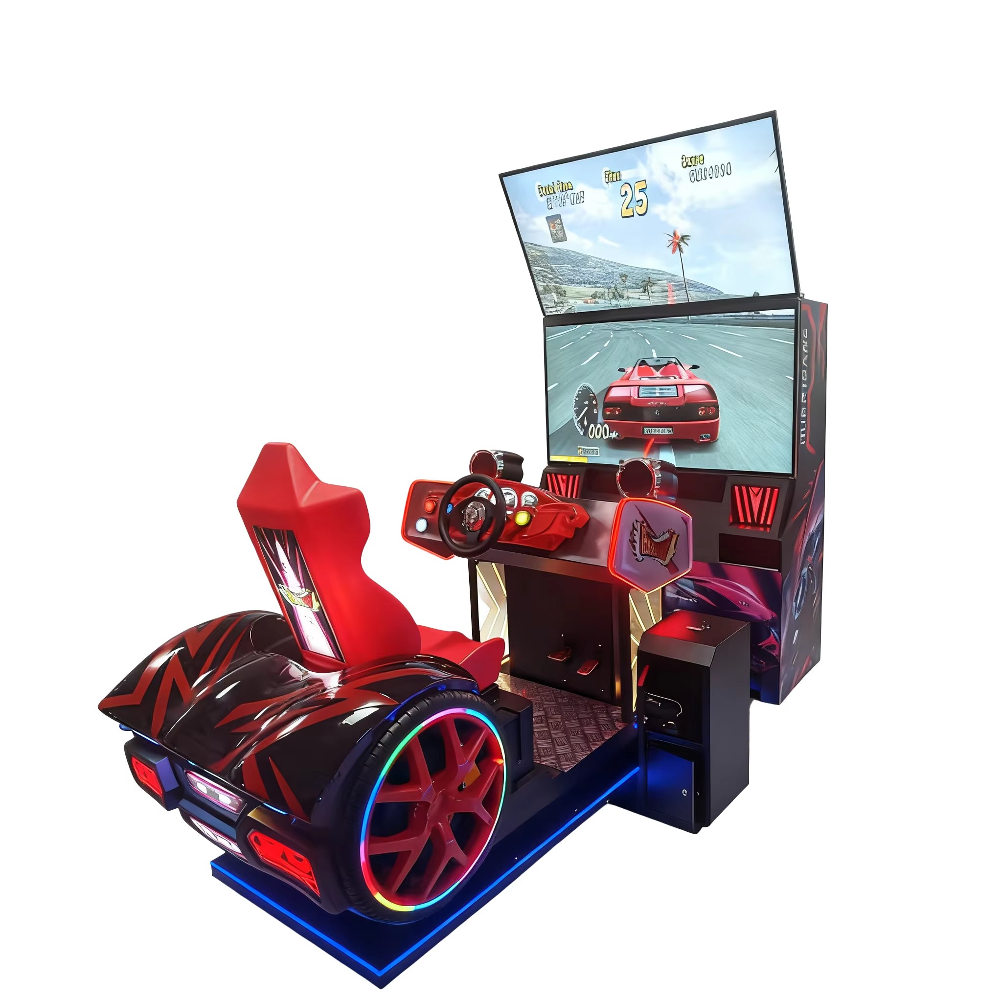 Large-Scale Single-Player Dual-Screen Coin-Operated Car Racing Game Arcade Equipment English Interface for Children Parents'