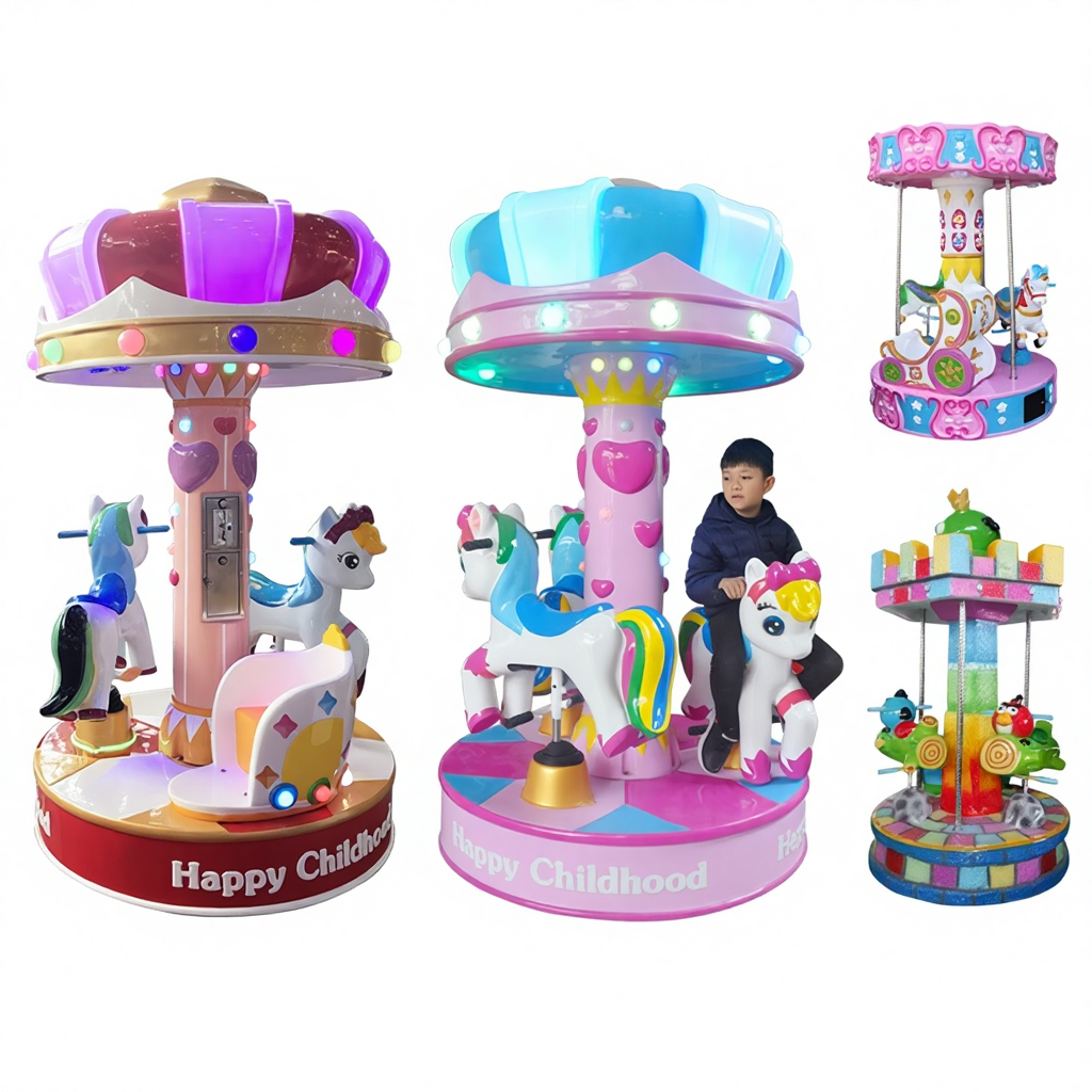 Children's Carousel Game Machine Double Player 3-Person Coin-Operated Commercial Arcade Amusement Equipment Naughty Castle