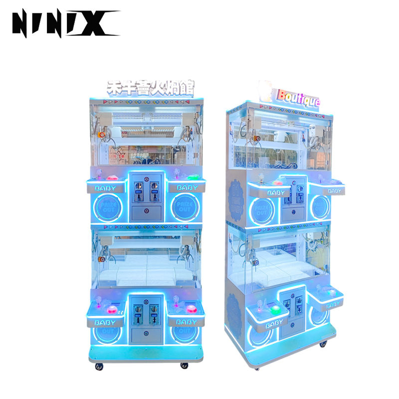 Large Blue Claw machine Coin Operated plush Owl Claw machine Candy banknotes and coins operated 4 claw machine