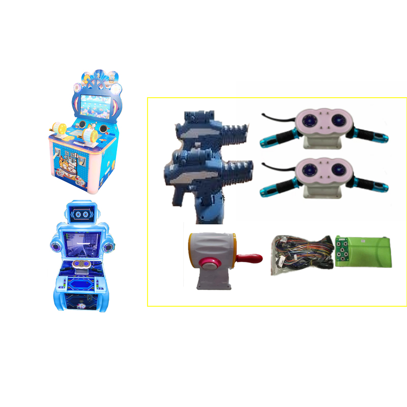Ocean Robot Themed Metal Arcade Game Machine Accessory Set with Dual Controllers Shooting Guns 110/220V for Children's Amusement