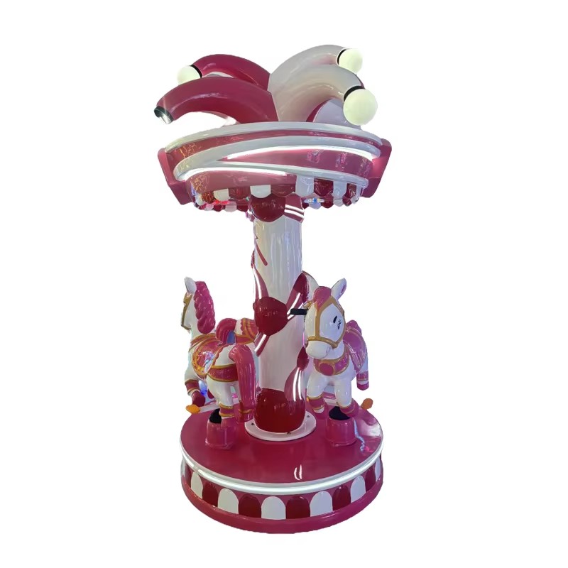 Coin Operated Kids Carousel Ride Pink Mini Merry Go Round Amusement Horse Ride Machine for Mall Park Indoor Playground