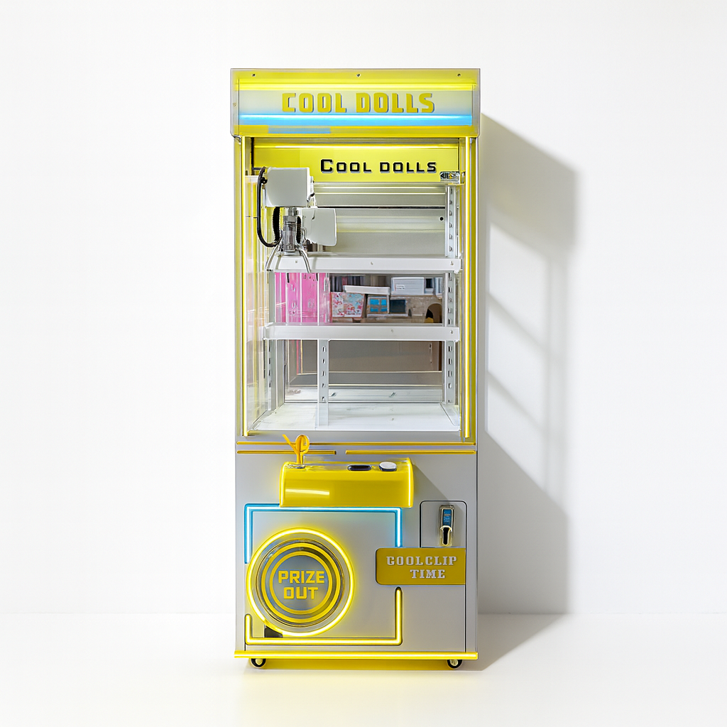 Ninix Yellow-Silver Themed Commercial Self-Service Interactive Entertainment Equipment LED Lighted Metal Unattended Doll Machine