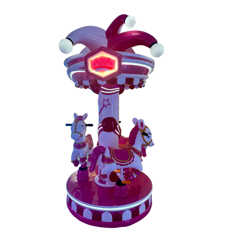 Coin Operated Kids Carousel Ride Pink Mini Merry Go Round Amusement Horse Ride Machine for Mall Park Indoor Playground