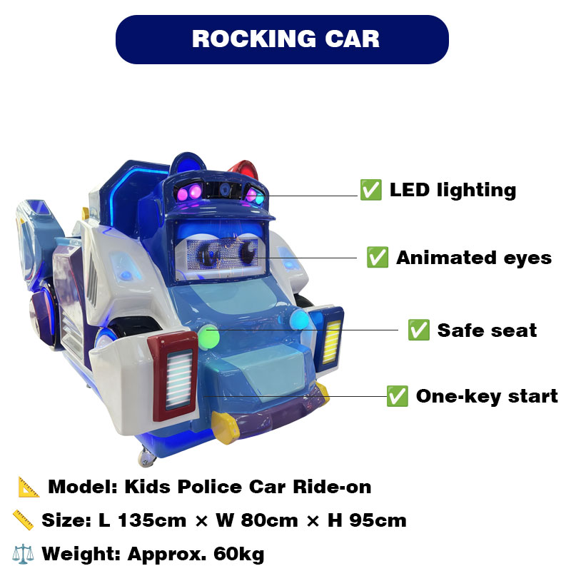 Kids Electric Police Rocking Ride on Car Coin Operated Amusement Park Mall Indoor Outdoor Cartoon Patrol Equipment