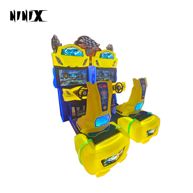 2 Player Metal Motion Racing Arcade Machine Coin Acceptor | Commercial Dynamic Seat Racing Game LED Lights 1 Year for Game