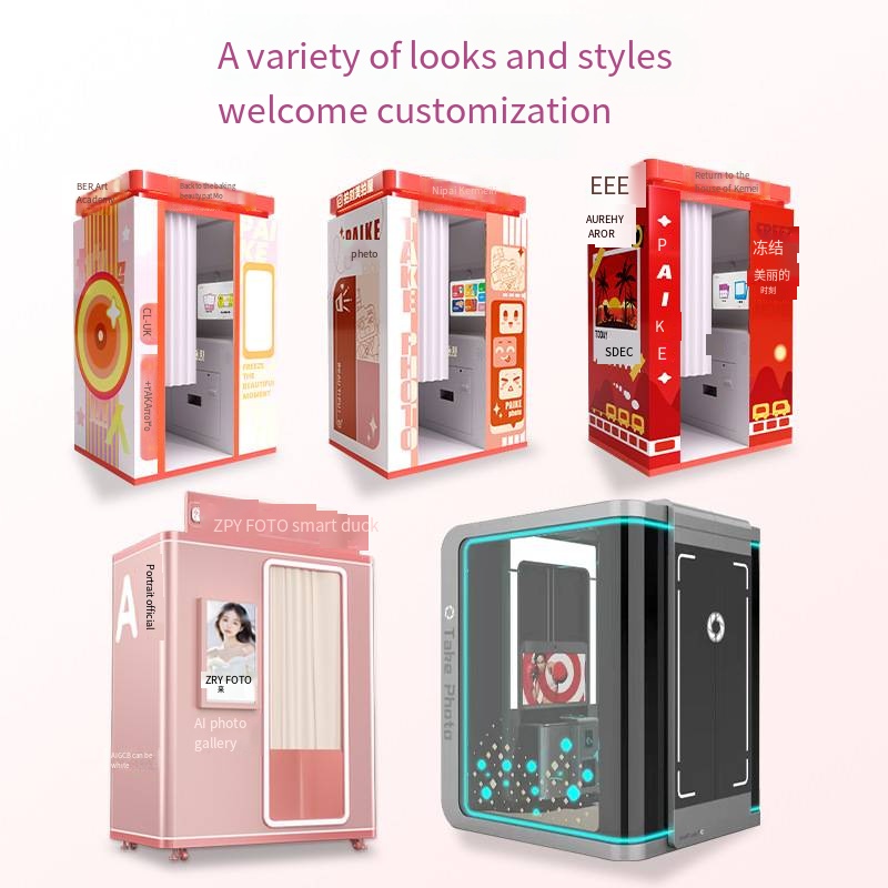 Custom Coin Operated Photo Booth Selfie Machine AI Smart Printing Cabin Multi-Style Design for Mall Arcade Event Use