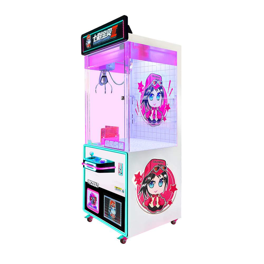 Ninix Seven Stars Baby II Anime-Themed Commercial Self-Service Claw Gift Machine Stainless Steel Metal Vibrant Pink-Purple LED