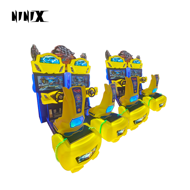 2 Player Metal Motion Racing Arcade Machine Coin Acceptor | Commercial Dynamic Seat Racing Game LED Lights 1 Year for Game