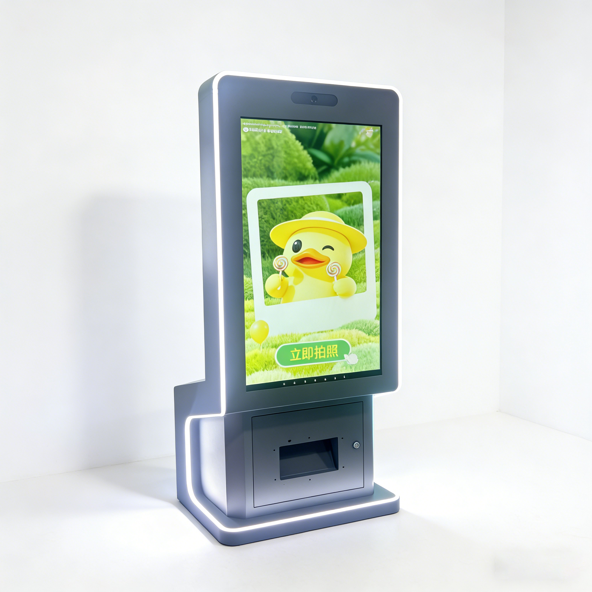 Smart Self-Service Photo Booth – Touch Screen Interactive Kiosk with Camera & Printer