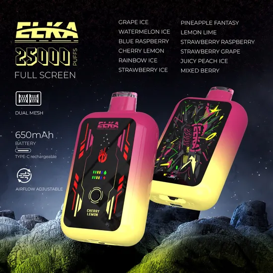Elka 25000 Puff Bar Type-C Laetav 650 mAh E Hookah laadija Elektrooniline sigarett Ühekordselt kasutatav Vape Pen De / Es Warehouse