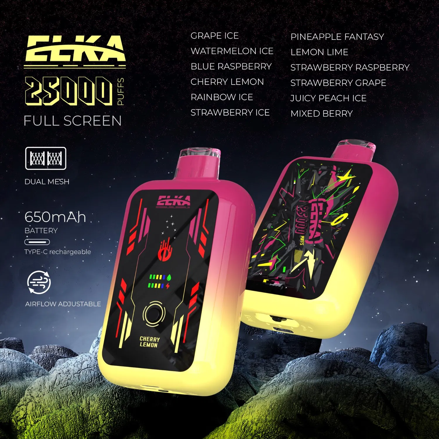 Elka 25000 Puff Bar Type-C Laetav 650 mAh E Hookah laadija Elektrooniline sigarett Ühekordselt kasutatav Vape Pen De / Es Warehouse