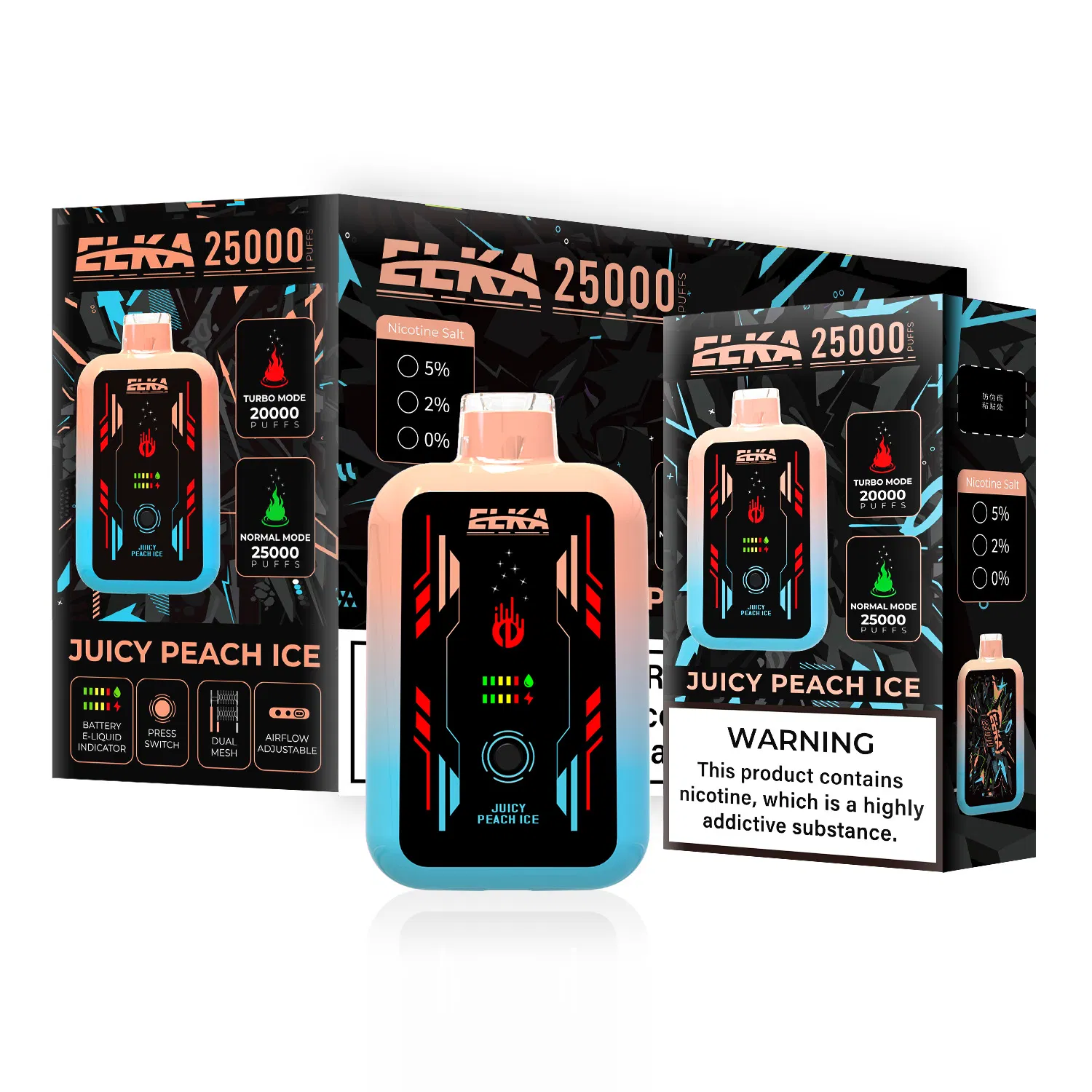 Elka 25000 Puff Bar Type-C Laetav 650 mAh E Hookah laadija Elektrooniline sigarett Ühekordselt kasutatav Vape Pen De / Es Warehouse