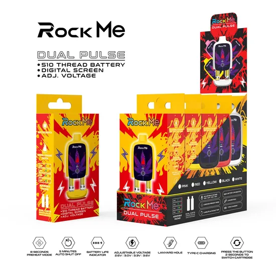 Rockme Spänningsjustering Förvärmning Dual Pulse Batteri Vapor Cigarett