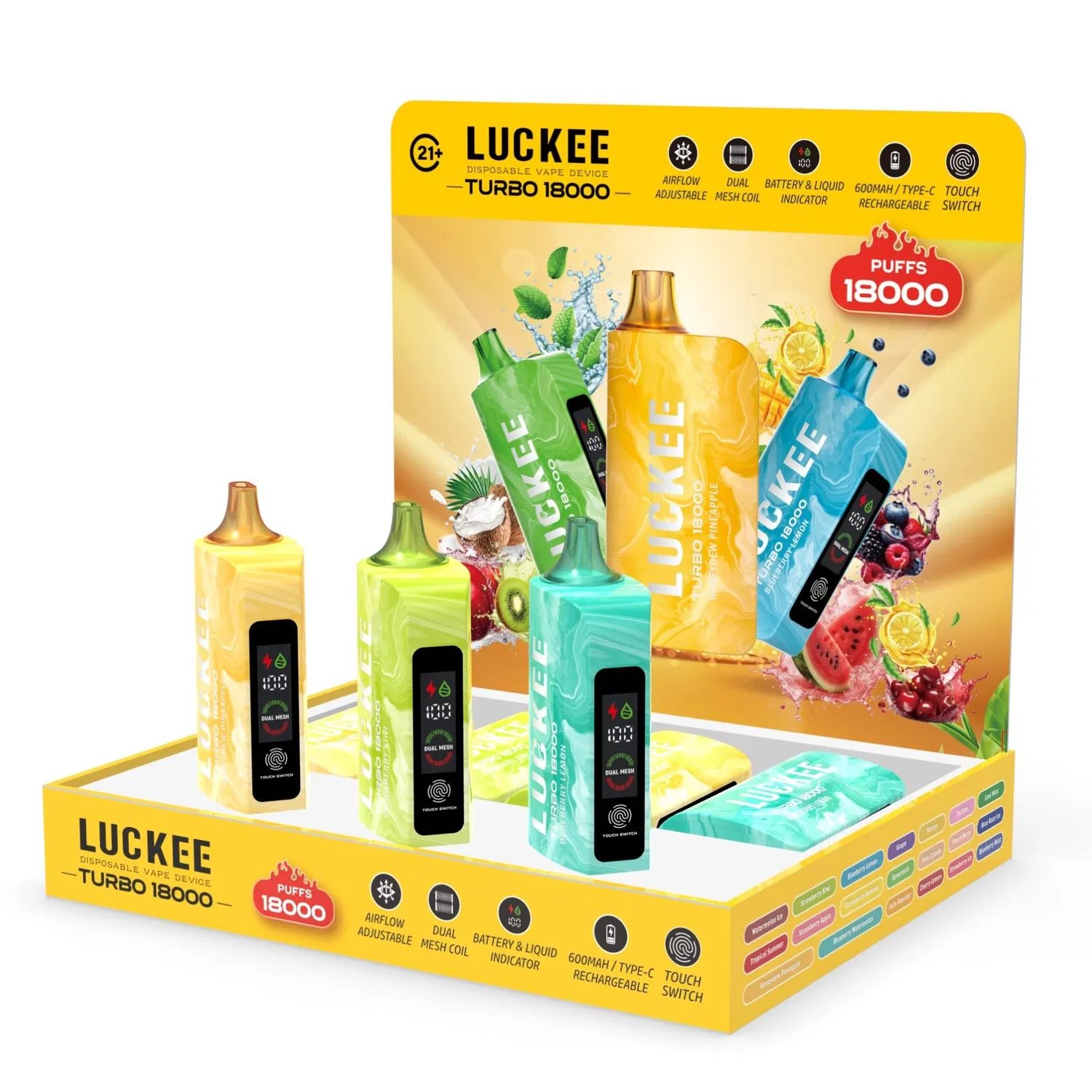 2024 Hot Buy Luckee Turbo LED digitális kijelző 18000 18K Puffs 25ml 600mAh eldobható Vape 15000 12K 30K 45K elektronikus cigaretta nagykereskedelem I Vape EU Puff Vaper
