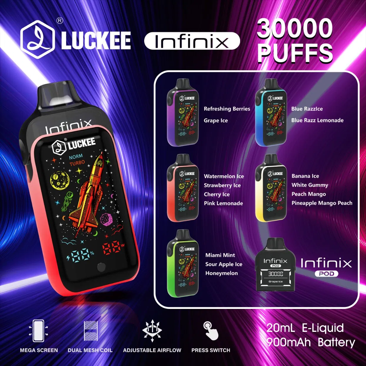 Replaceable Pods E Smoke Luckee 30K Puffs Removable Battery Pod System Wholesale Vape
