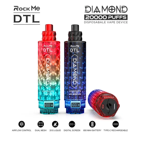 Nuevo diseño Dtl Diamond Hookah Vape 20000 Puffs Vape desechable del cigarrillo electrónico 30000 25000 Vapor 20K 25K 30K Puffs EU Warehouse Vape 20K