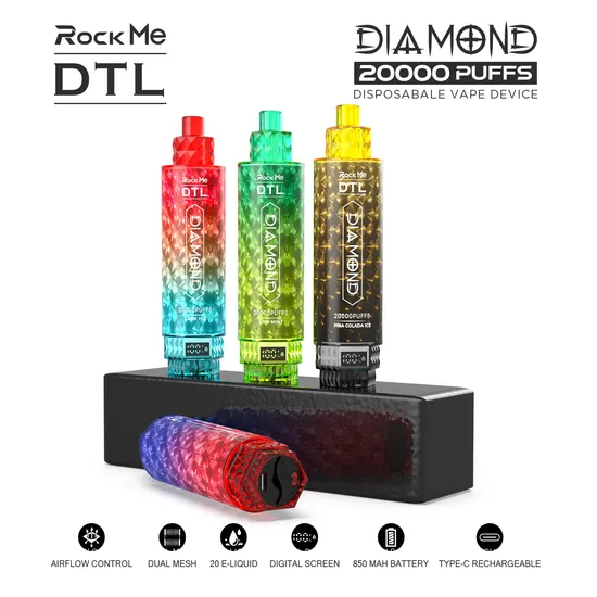 Nuevo diseño Dtl Diamond Hookah Vape 20000 Puffs Vape desechable del cigarrillo electrónico 30000 25000 Vapor 20K 25K 30K Puffs EU Warehouse Vape 20K