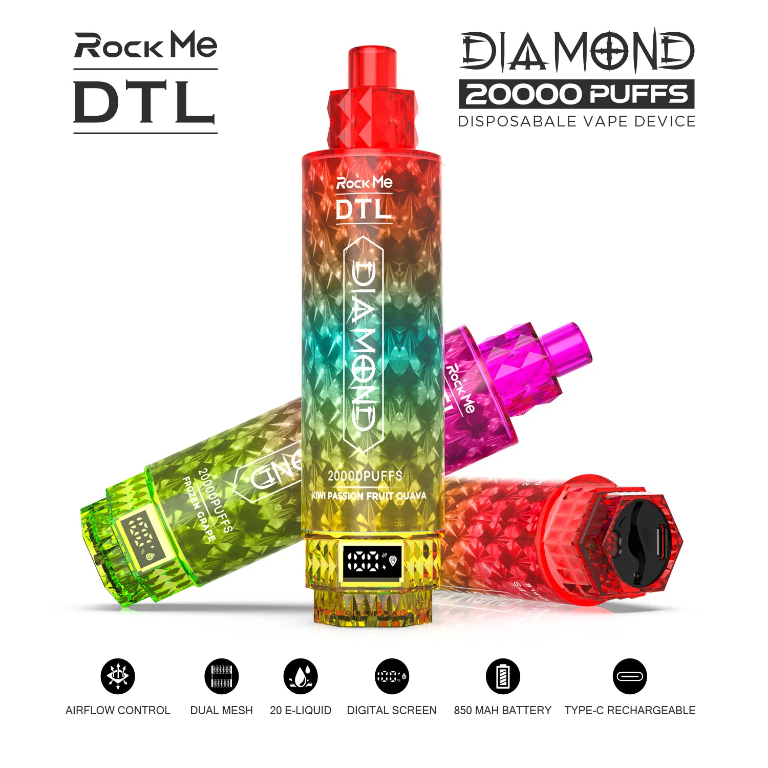 New Design Dtl Diamond Hookah Vape 20000 Puffs Electronic Cigarette Disposable Vape 30000 25000 Vapor 20K 25K 30K Puffs EU Warehouse Vape 20K