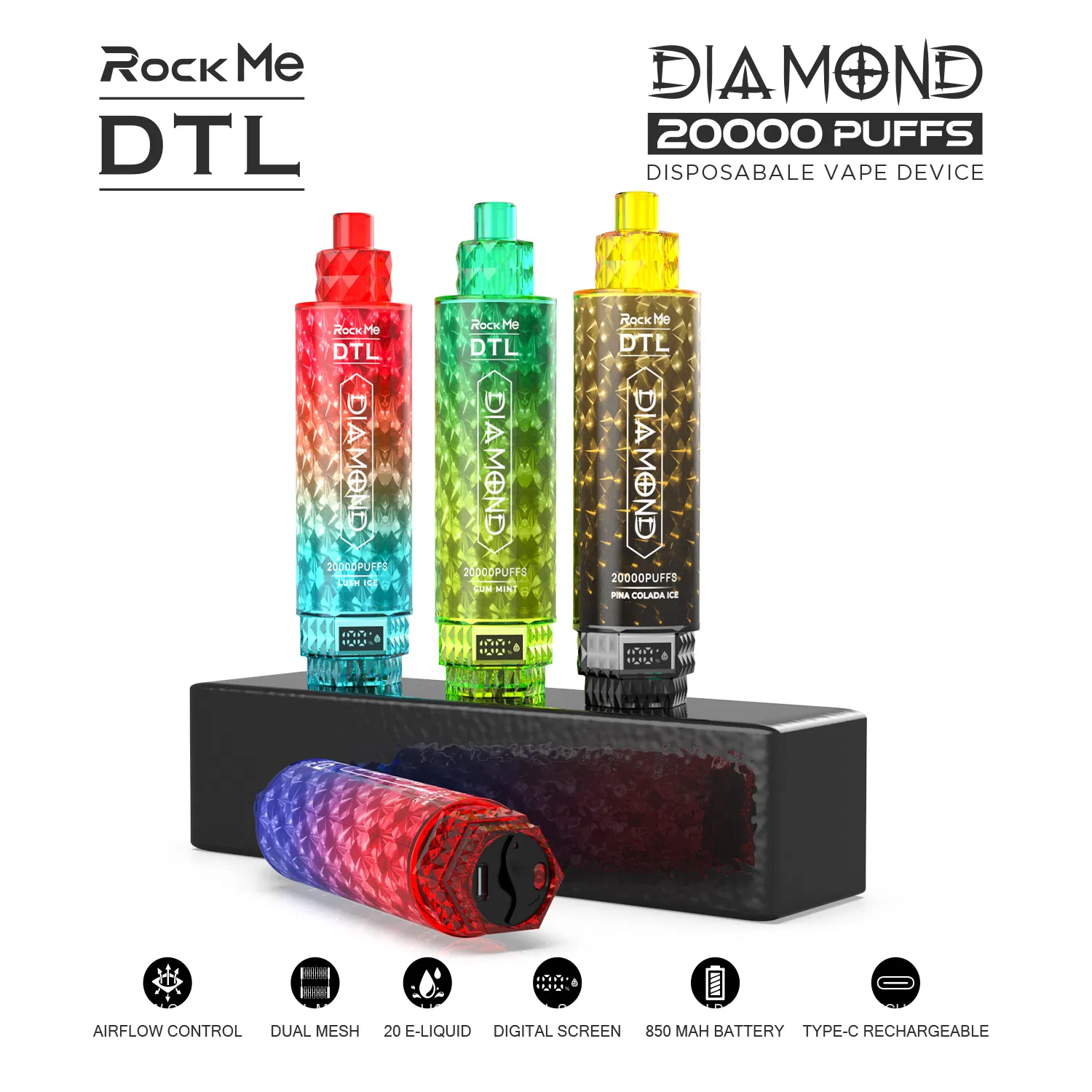 New Design Dtl Diamond Hookah Vape 20000 Puffs Electronic Cigarette Disposable Vape 30000 25000 Vapor 20K 25K 30K Puffs EU Warehouse Vape 20K