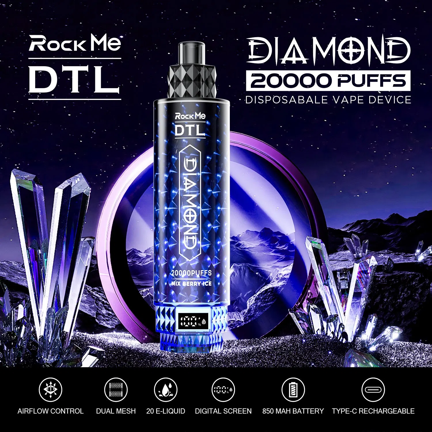 Disposable Hot Selling Diamond Vape 20K 15K Puffs Big Vaping Flash Light Dtl Ecig