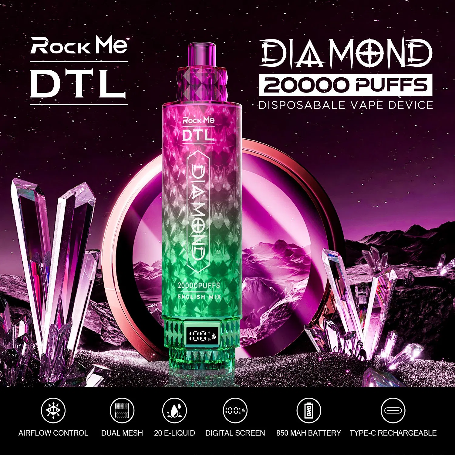Disposable Hot Selling Diamond Vape 20K 15K Puffs Big Vaping Flash Light Dtl Ecig