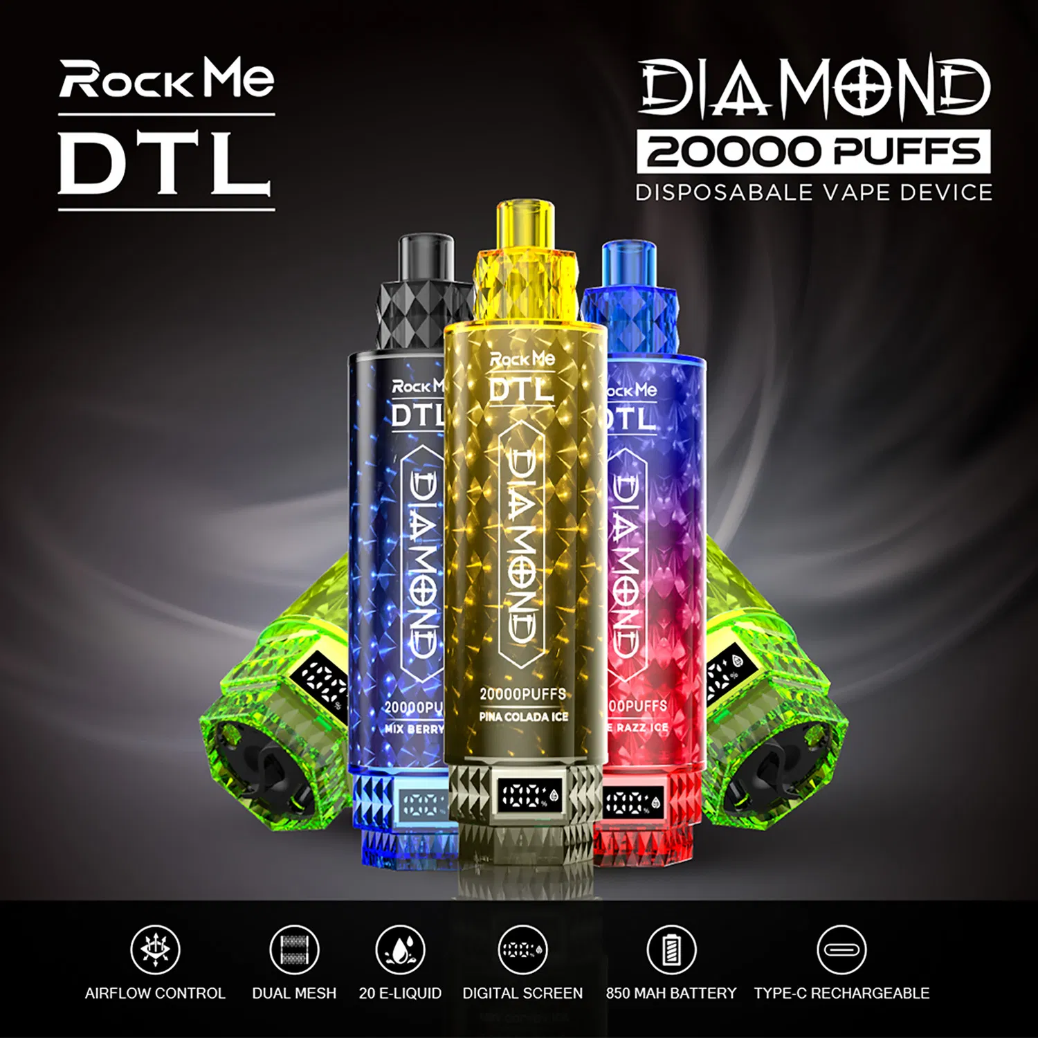 Disposable Hot Selling Diamond Vape 20K 15K Puffs Big Vaping Flash Light Dtl Ecig
