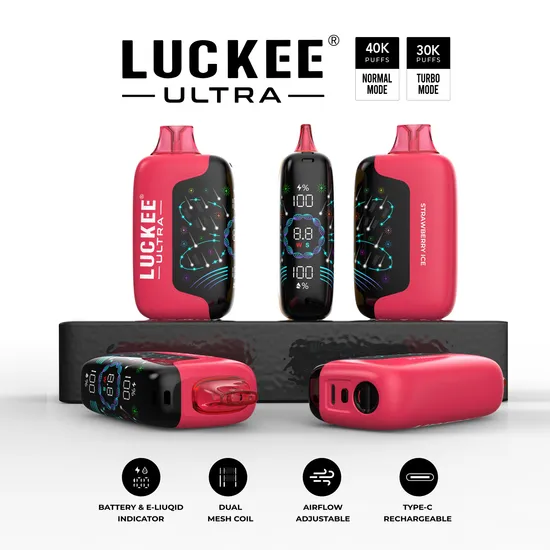 Hot Selling Full Screen Luckee Ultra 30000 40000 Puffs Disposable Vape with Airflow Control
