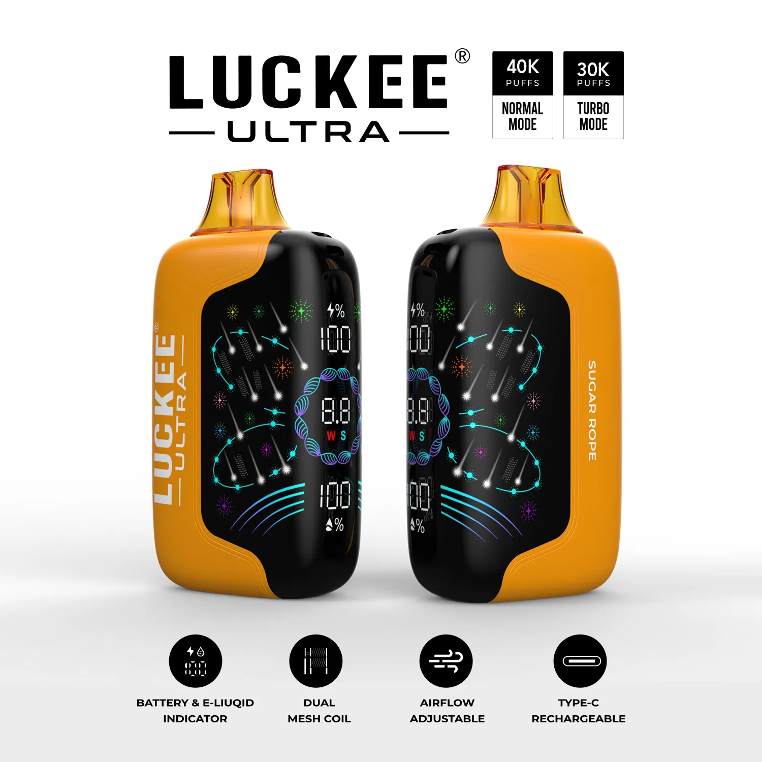 Hot Selling Full Screen Luckee Ultra 30000 40000 Puffs Disposable Vape with Airflow Control