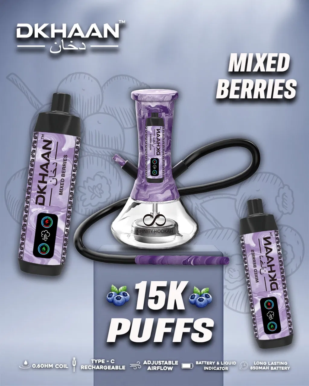 Hot Selling Shisha Vape Waterpipe Dtl Device Bar Infinity Hookah 15000 Puffs Hookah