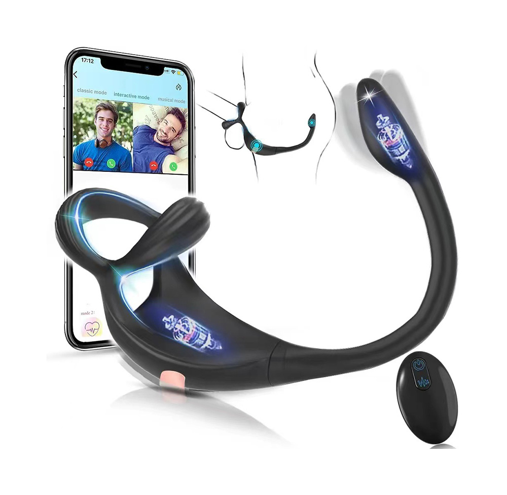 OEM Men's Semen Locking Ring Back Court Massager APP Remote Control Double Ring Double Shock Semen Locking Ring Anal Plug