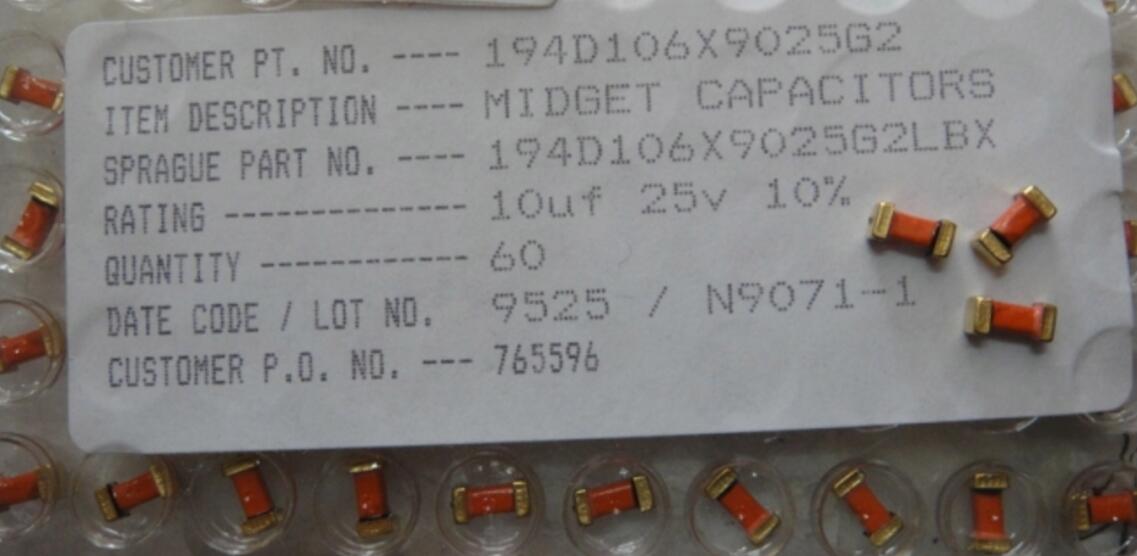 194D106X9025G2 VISHAY / SPRAGUE SMD 10uF 25volts 10% G case Conformal Tan