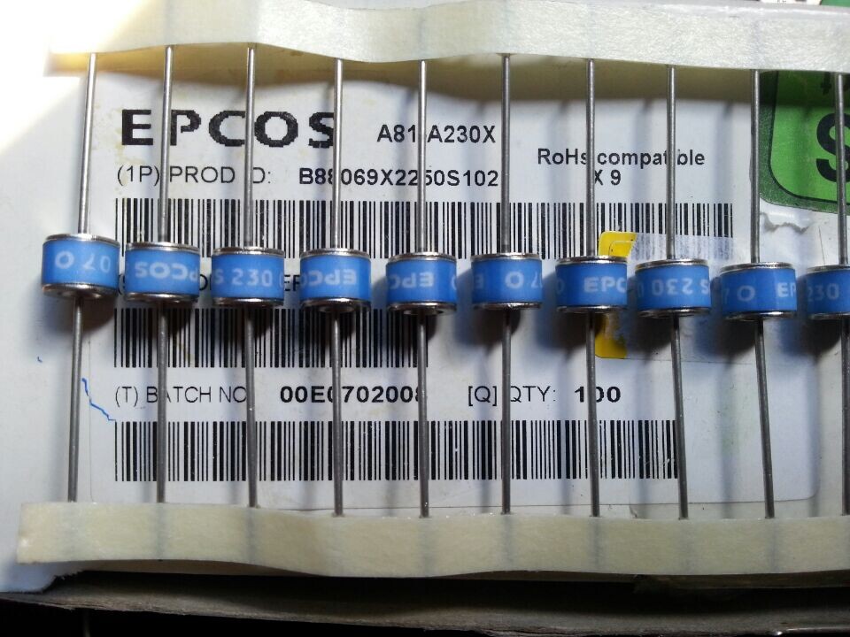 495-1471 A81-A230X B88069X2250S102 EPCOS (TDK) GDT 230V 20% 20KA THROUGH HOLE