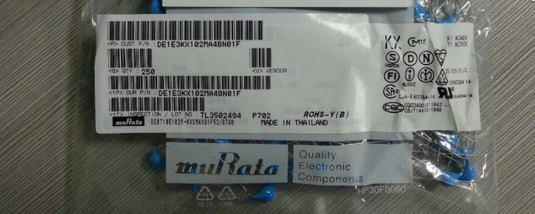 DE1E3KX102MA4BN01F Murata Cap 0.001uF 250VAC E 20% (7 X 7mm) Radial 10mm