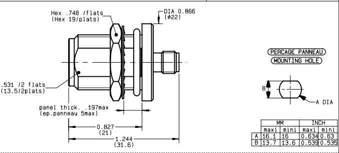 Radiall R191334000 RF Adapters - Between Series SMA(F)-N(F) STR BHP ADAPTER NC NA