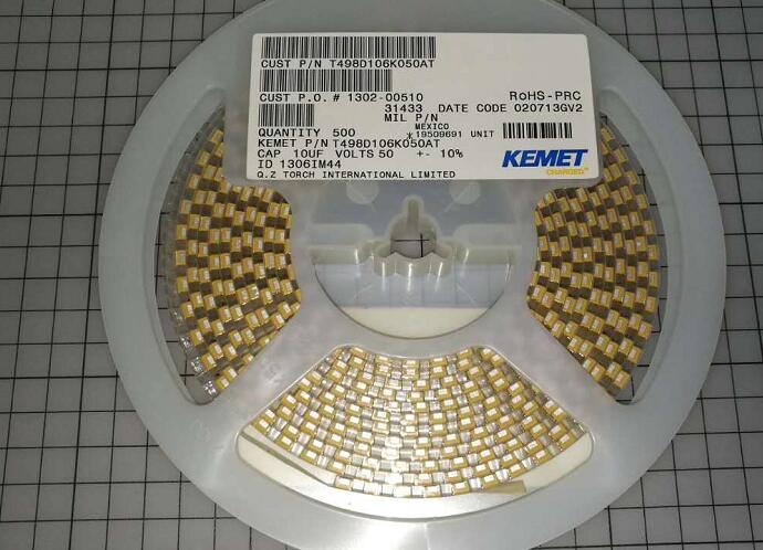 T498D106K050ATE1K0 KEMET 399-4770-2-ND CAP TANT 10UF 50V 10% 2917 SMD