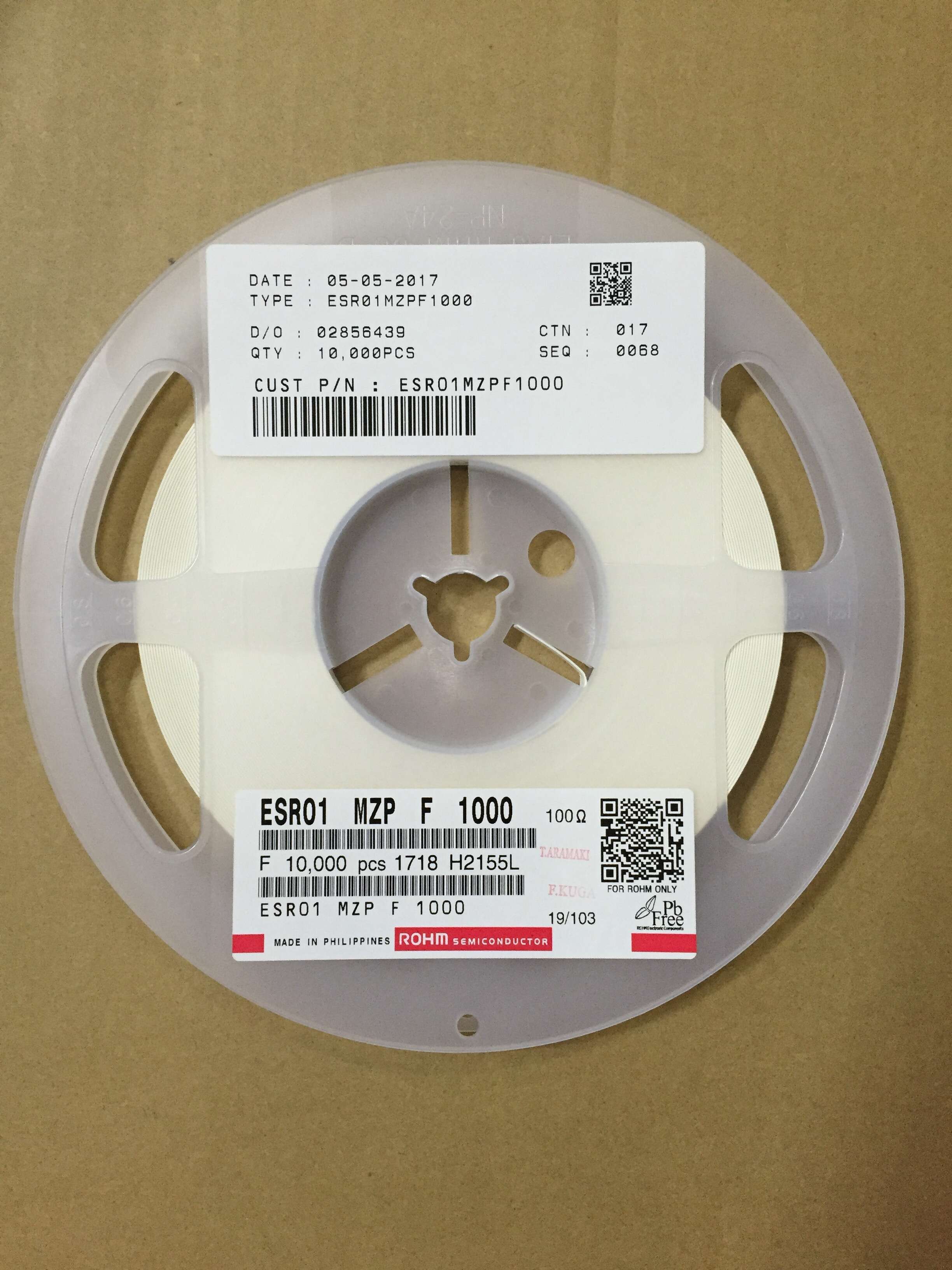 Rohm Semiconductor ESR01MZPF1000 RES SMD 100 OHM 1% 1/5W 0402