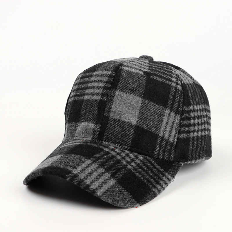Customized High Quality 6-Panel Baseball Cap Autumn/Winter Checkered Woolen Dad Hat for Men Women Fashionable Velcro Adjustable
