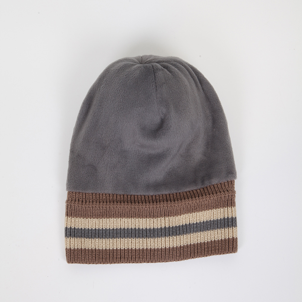 Manufacturer Fashion Women Winter Warm Earflod Lamb Wool Fleece Striped Knit Beanie Hats With Plush Pom Pom