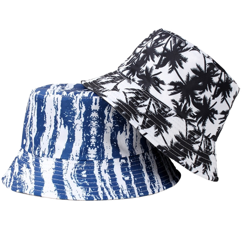 Wholesale Custom Designer Logo Sublimation Printing Wide Brim Bucket Hats for Adults with Leaf Pattern