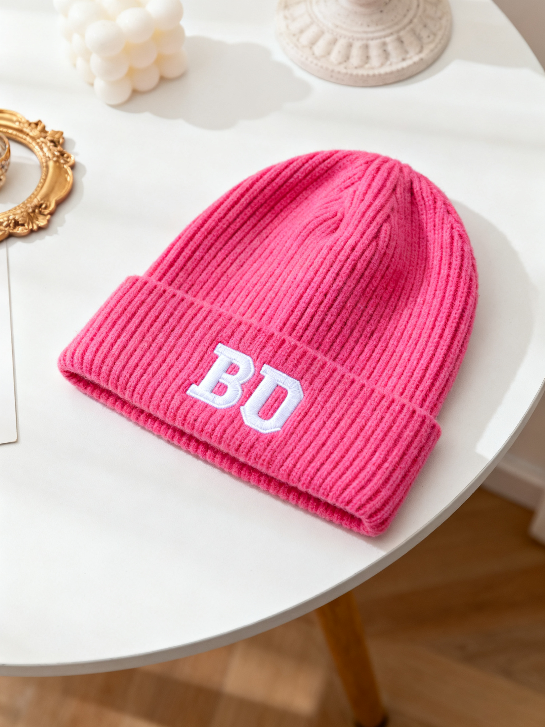 Custom Women's Embroidered Wool Warm Ribbed Winter Knitted Hats