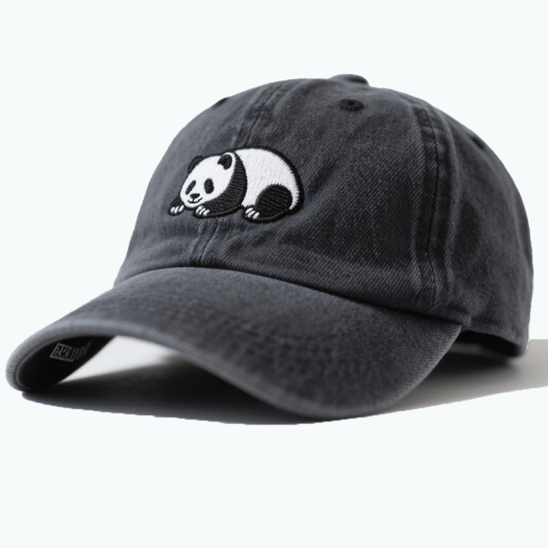 Women's Cute Little Panda Embroidered Adjustable Cotton Denim Baseball Cap