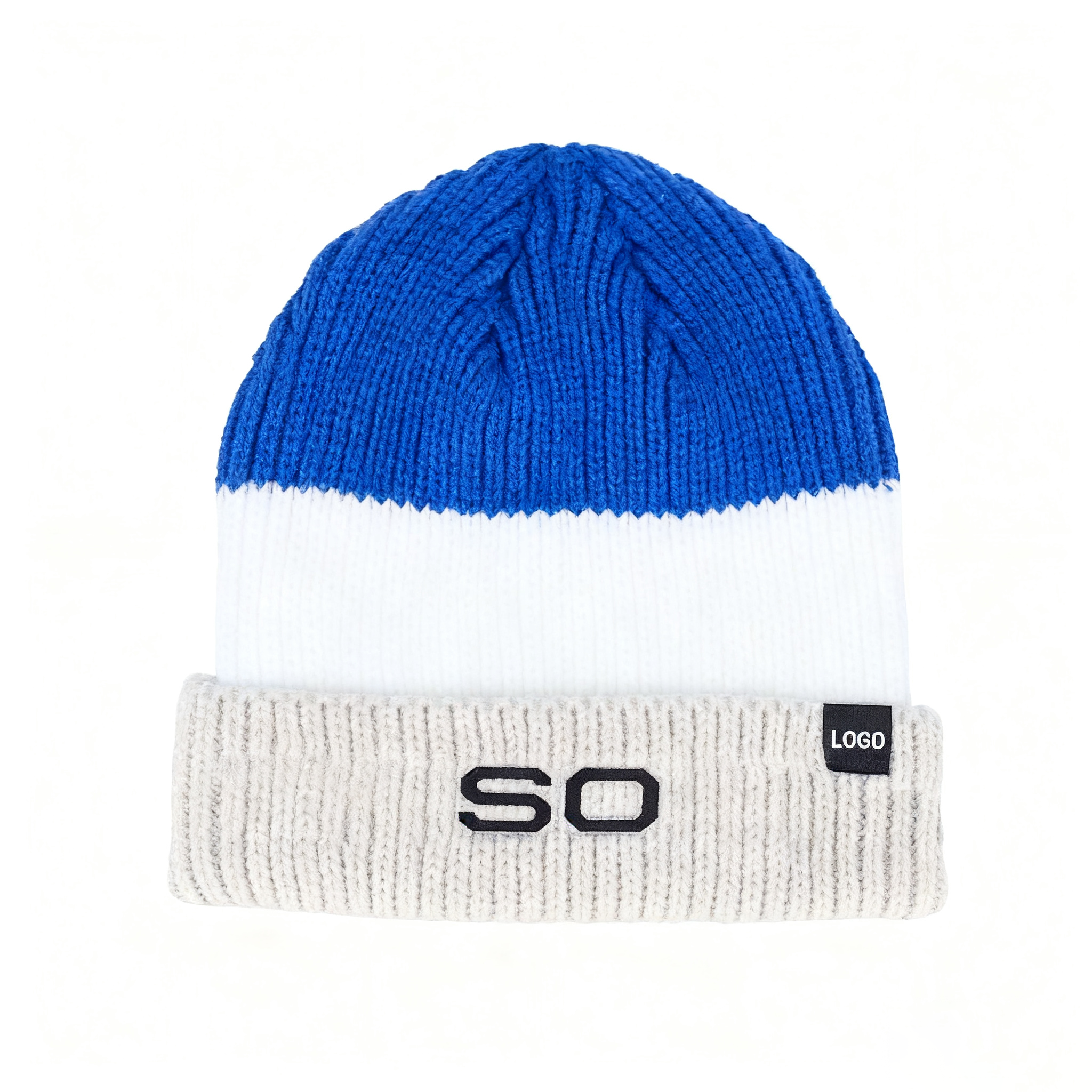 Custom Embroidered Logo Soft Warm Winter Acrylic Colorblock Beanie Knit Skull Cap Soft Cuff for Daily Use for Women Men Beach
