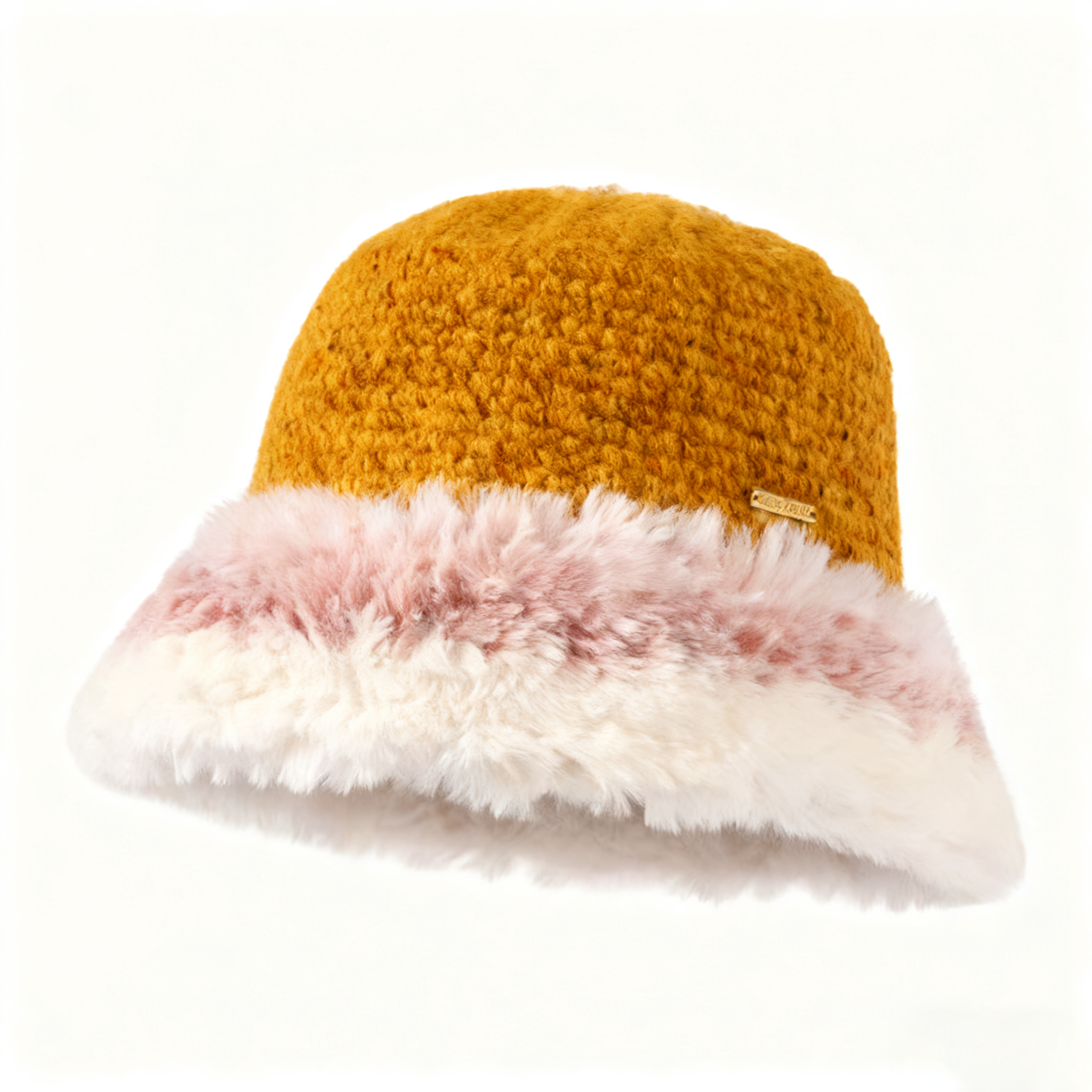 Customized Designer Pink Rainbow Fleece Wool Bucket Hat for Women Warm Winter Knitted Hat with Digital Printed Letter Pattern