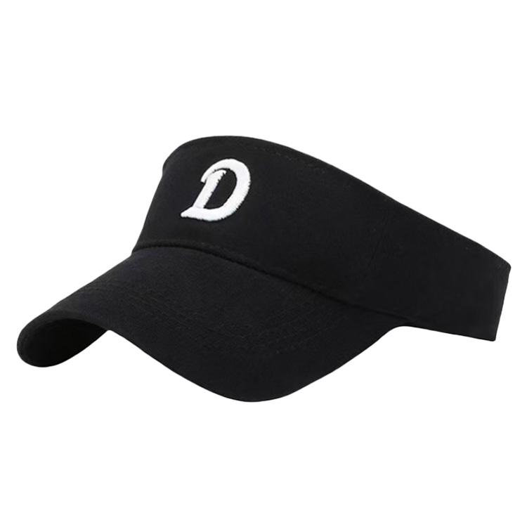 Breathable Comfortable Cotton Black Visor Cap with Embroidered 'D' for Outdoor Sports Cycling