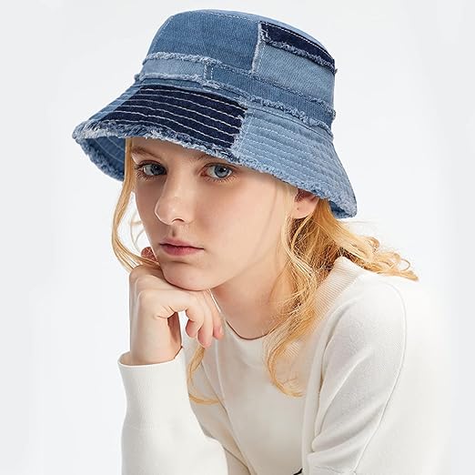Custom Lightweight Denim Bucket Sun Cap Packable Casual Outdoor Summer Beach Travel Wide Brim Striped Camouflage Daily